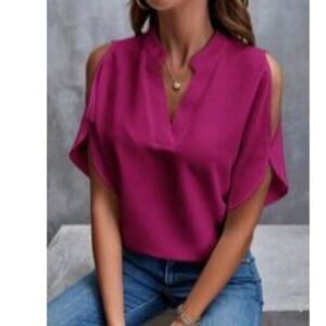 Solid Cold Shoulder Sleeve Blouse